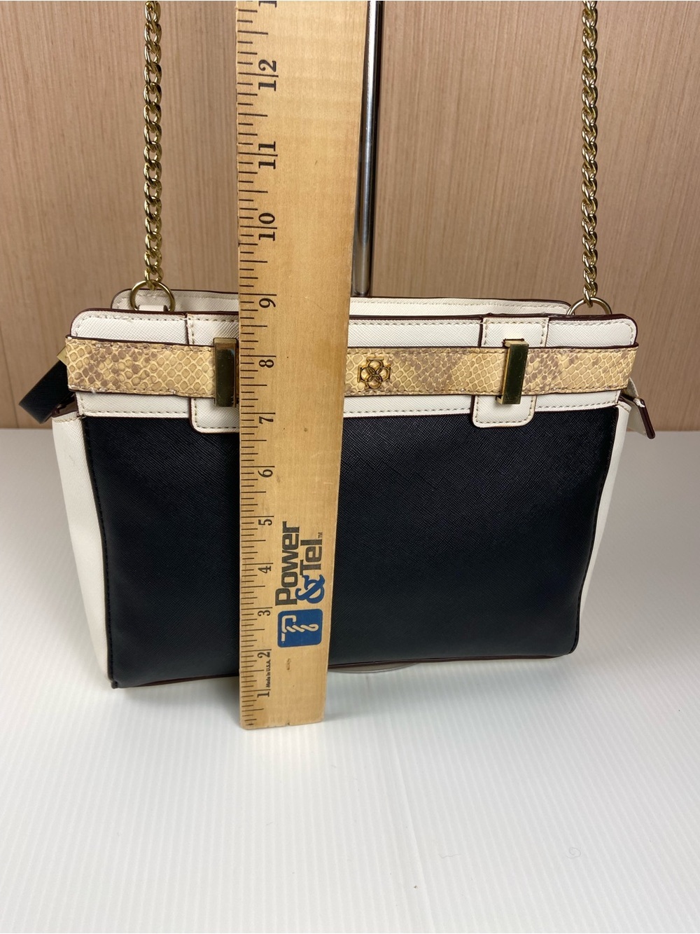 Ann Taylor Colorblock Genuine Leather Chain Shoulder Bag Snake Trim - Picture 3 of 13